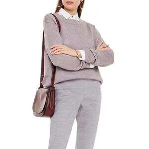 Theory Solid Crew T Long Sleeve Linen Blend Lightweight Sweater Purple Small